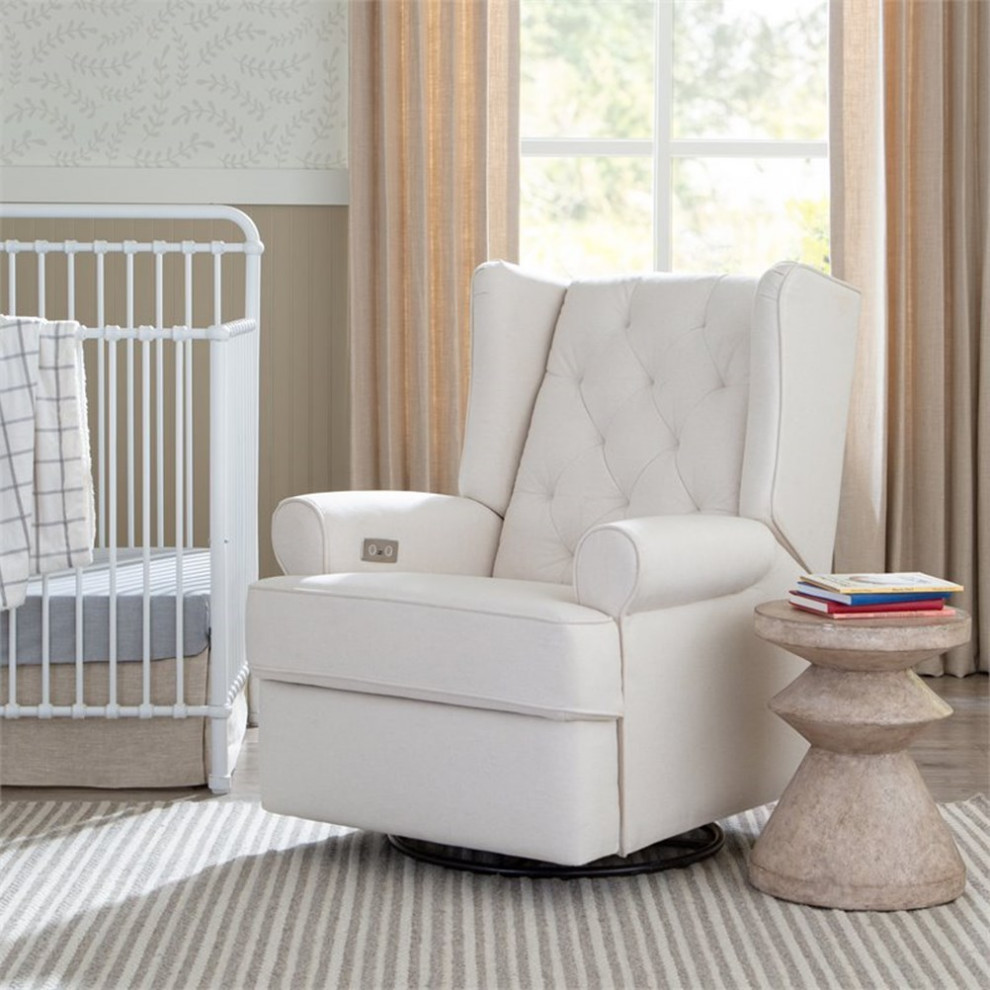 Namesake Harbour Tufted Modern Fabric Swivel Power Recliner in Cream   Transitional   Recliner Chairs   by Homesquare  Houzz