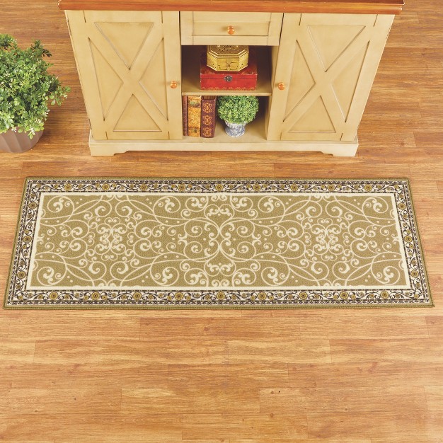 Collections Etc Scroll Floral Printed Rug