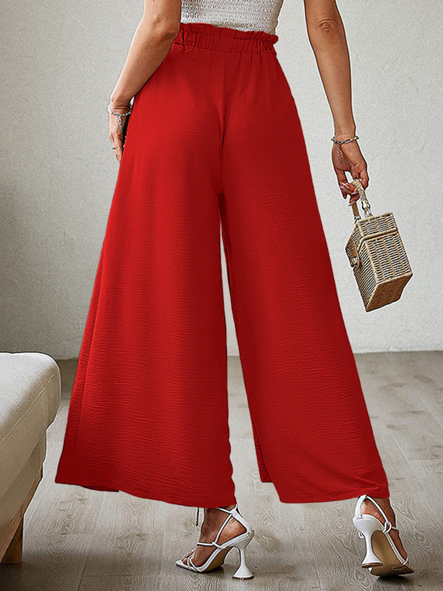 Summer Bow Loose High Waist Pleated Wide Leg Pants With Belte