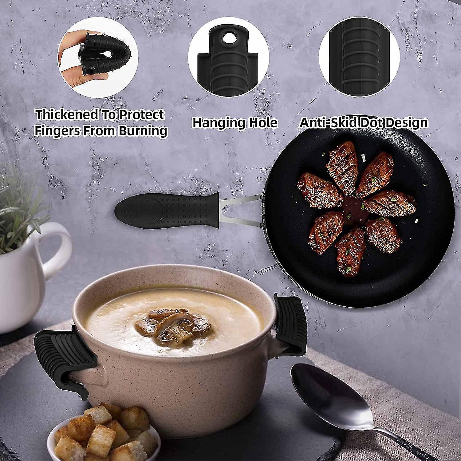 Cast Iron Pan Handle Cover Set， Silicone Pan Support Sleeve， Heat Resistant For Cooking