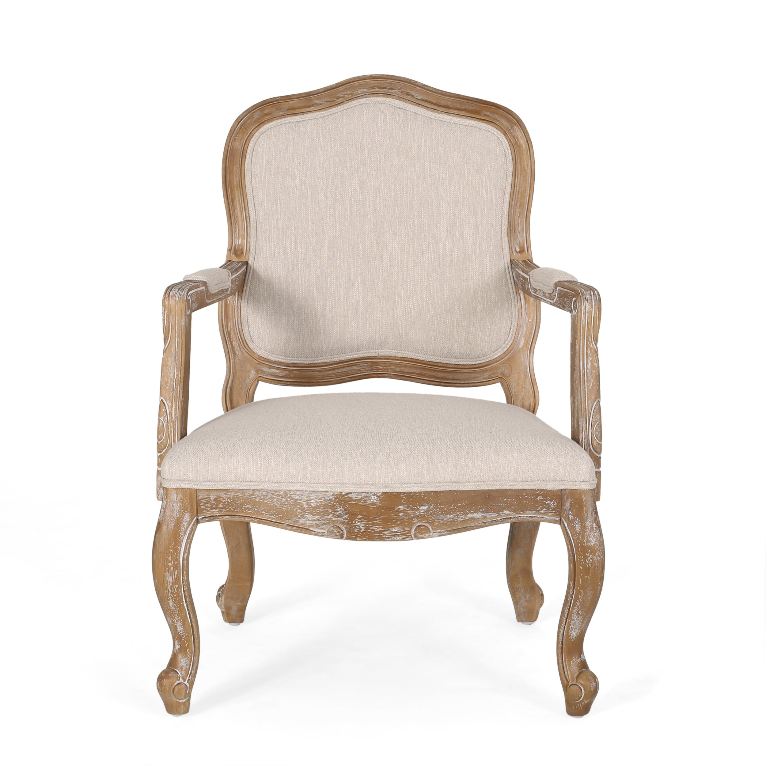 Stene French Country Wood Upholstered Dining Armchair