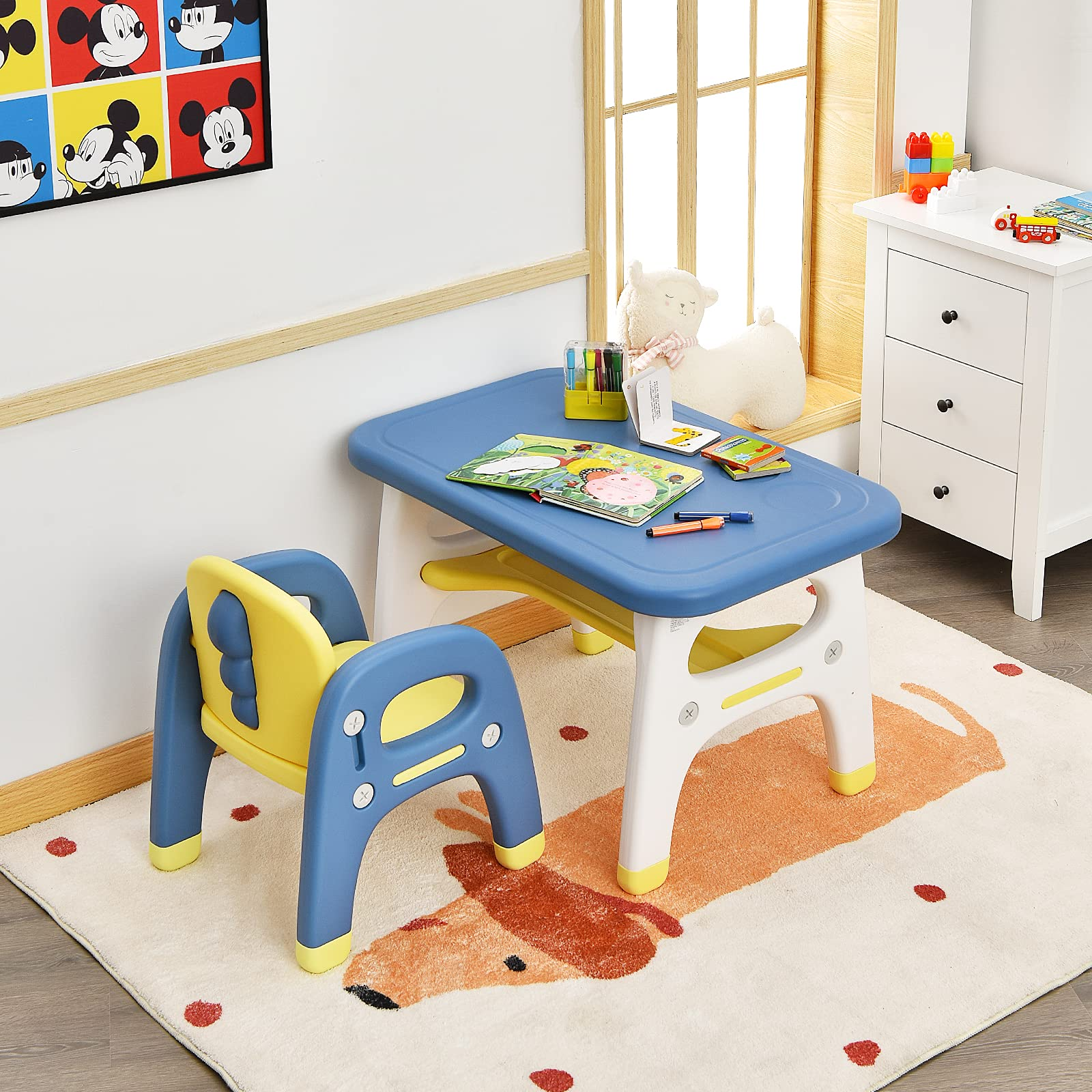 Costzon Kids Table and Chair Set w/Montessori Toys, Kids Activity Table w/Storage Shelf