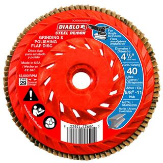 DIABLO 4-12 in. 40-Grit Steel Demon Grinding and Polishing Flap Disc with Integrated Speed Hub DCX045040B01F