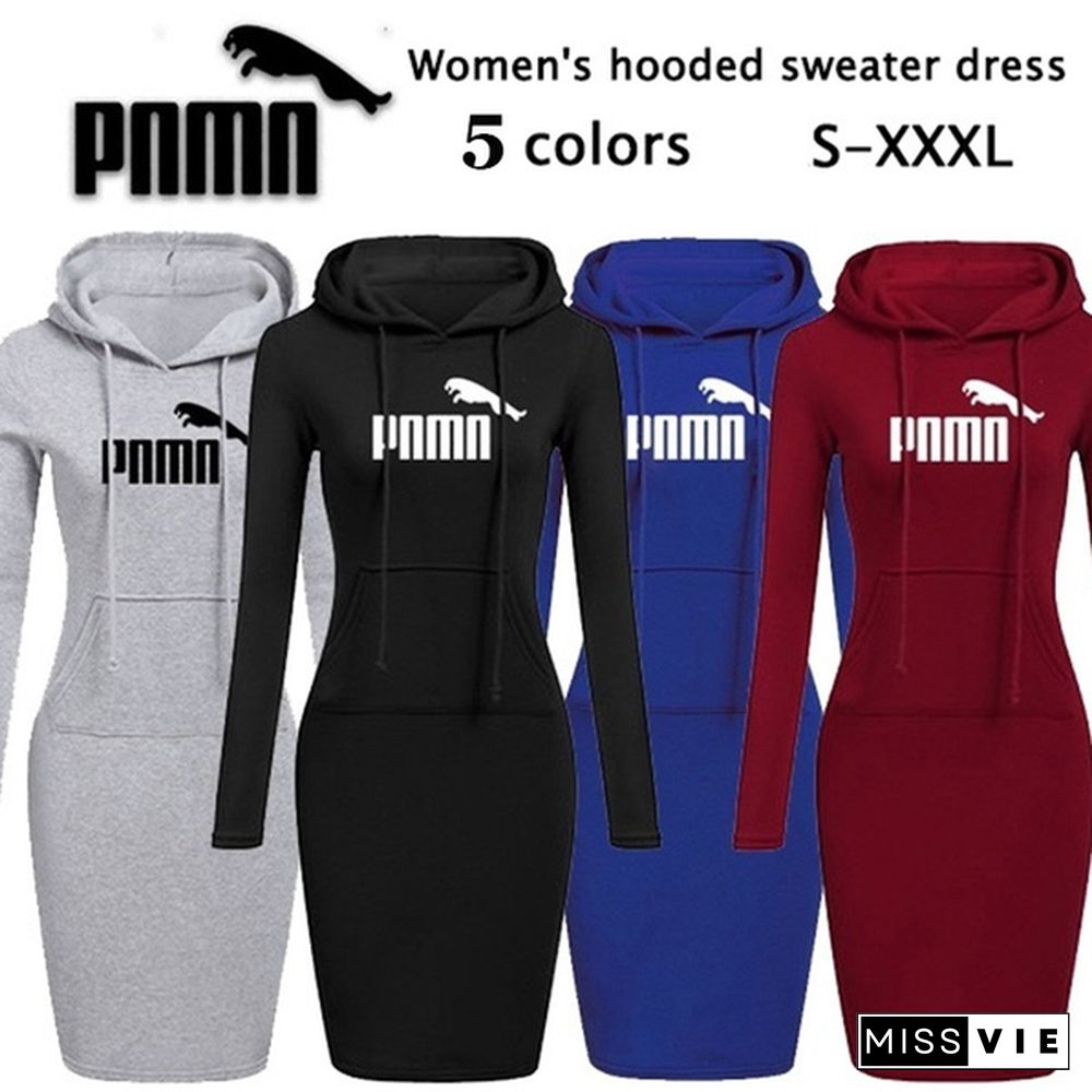 New Women Hoodie Dress Brand Printsd Long Sleeve Hoodie Casual Hooded Jumper Pockets Sweater Tops