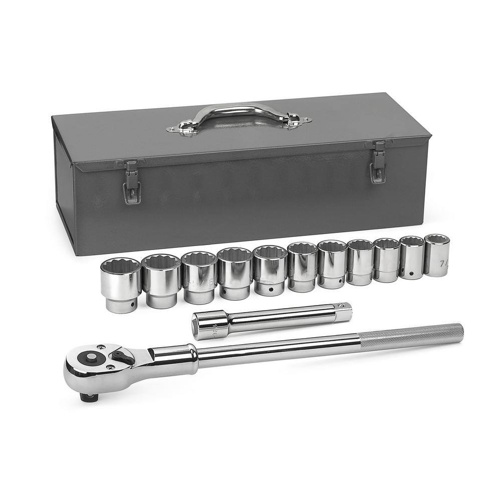 GEARWRENCH 34 in. Drive 12-Point SAE 24-Tooth Ratchet and Socket Mechanics Tool Set (13-Piece) 80879