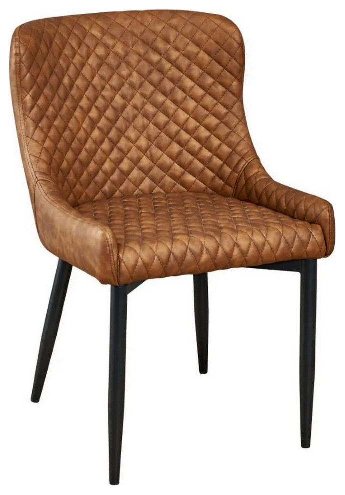 Benzara BM288171 16 quotDining Chair  Faux Leather Upholstery  Metal Legs  Brown   Midcentury   Dining Chairs   by Homesquare  Houzz