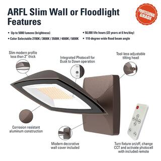 HALO ARFL series 45-Watt Bronze Outdoor Integrated LED Architectural Residential Floodlight Dusk to Dawn 5000 Max Lumens ARFL50DBZ