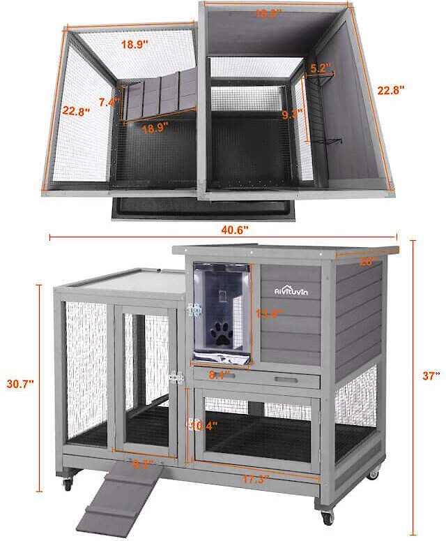 Aivituvin 36.4-in Indoor and Outdoor Wheeled Rabbit Hutch