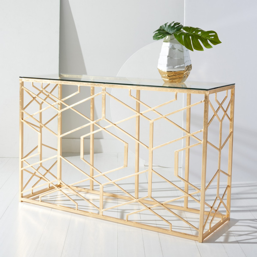 Safavieh Sean Gold Leaf Console Table Gold   Contemporary   Console Tables   by Safavieh  Houzz