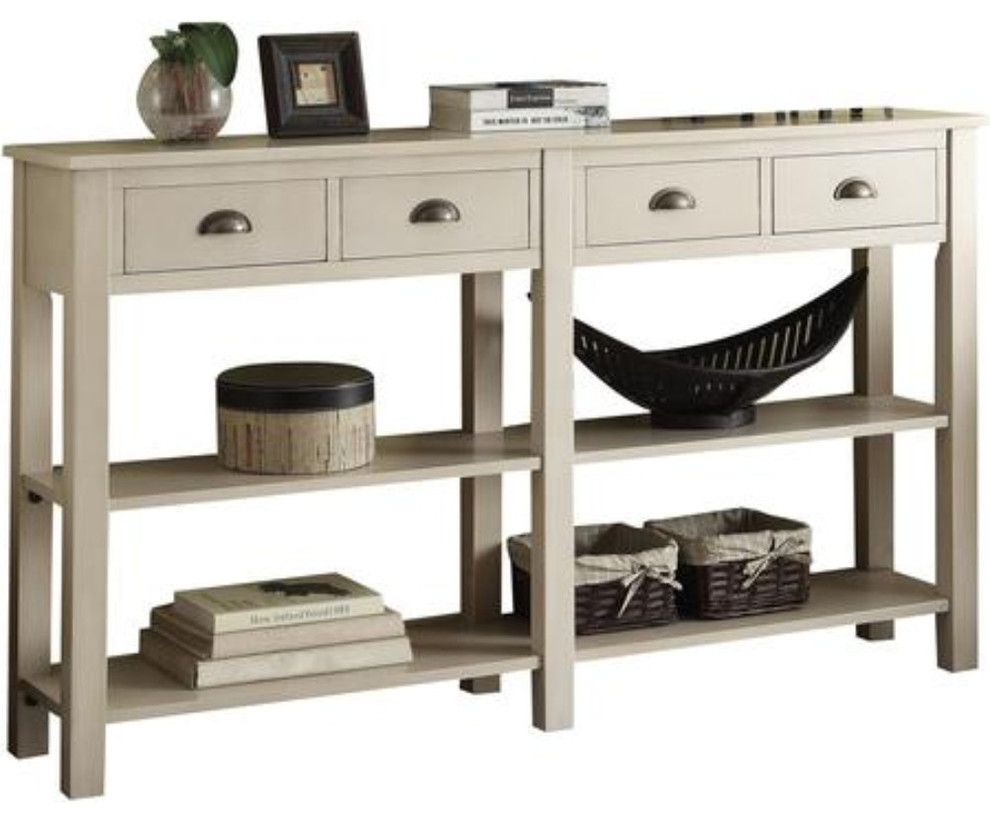 Wooden Console Table With Four Drawers And Two Shelves  Cream   Transitional   Console Tables   by VirVentures  Houzz