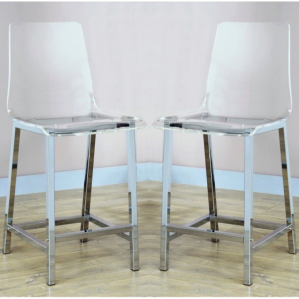 Sleek Design Clear Acrylic with Chrome Base Counter Height Dining Stools (Set of 2)