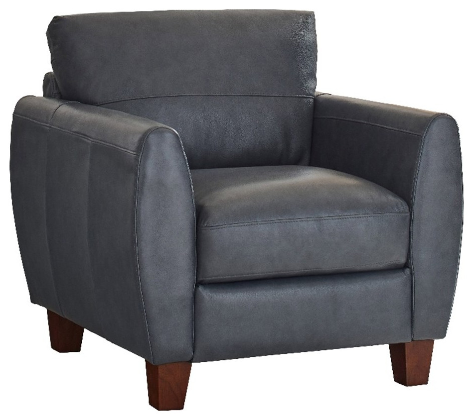 Bowery Hill Contemporary Geuine Leather Accent Chair in Blue   Transitional   Armchairs And Accent Chairs   by Homesquare  Houzz