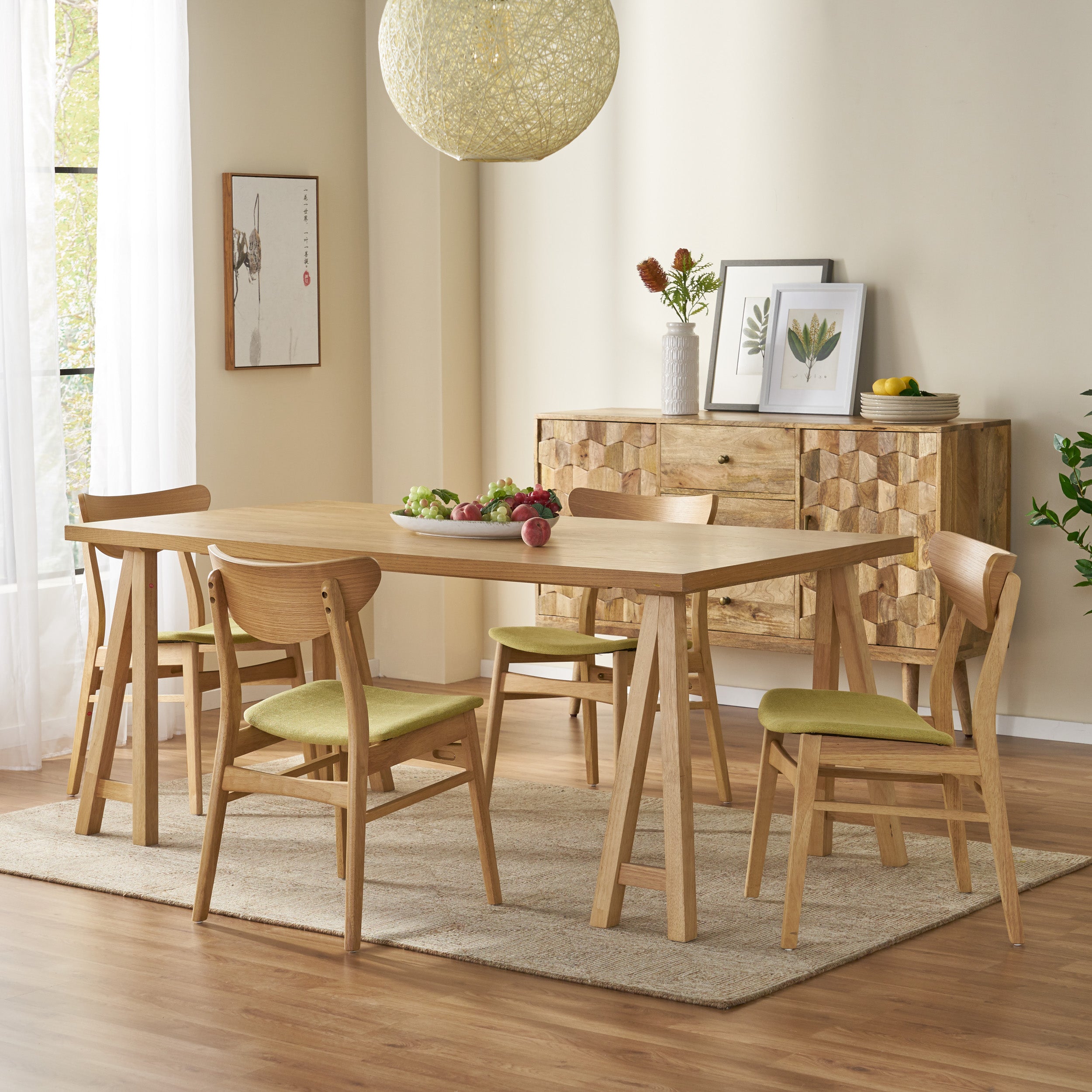 Camilla Mid-Century Modern 5 Piece Dining Set with A-Frame Table