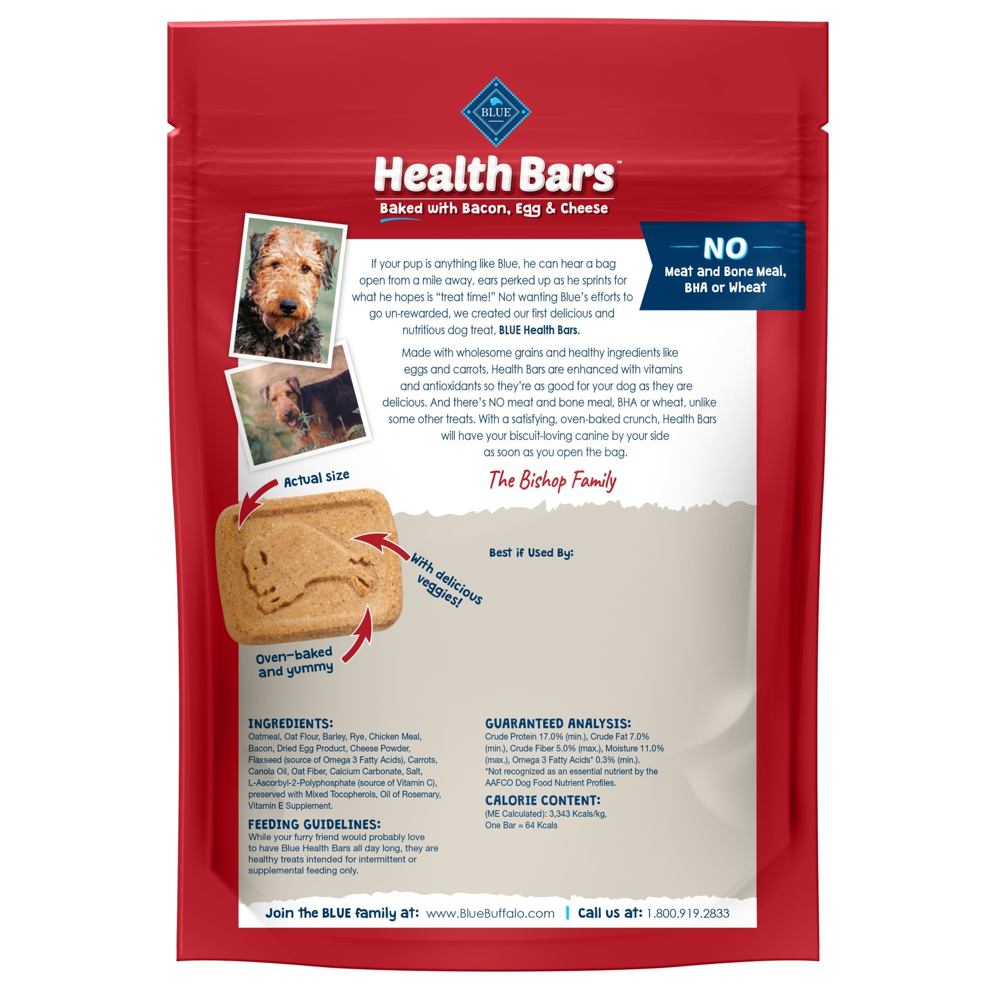 Blue Buffalo Blue Health Bars With Bacon， Egg  Cheese Dog Treats， 16 oz.