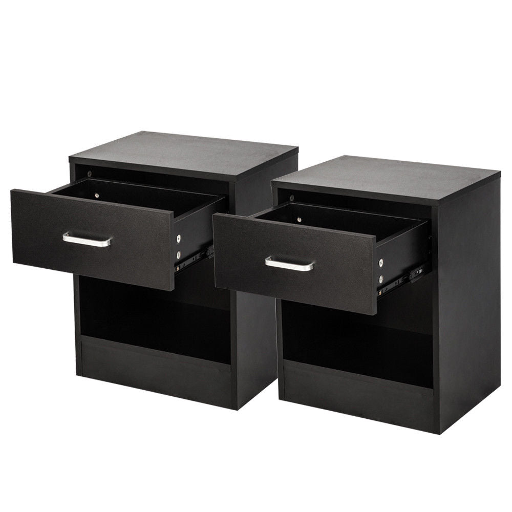 Kshioe Set of 2 Nightstand End Beside Table Storage with Drawer Black