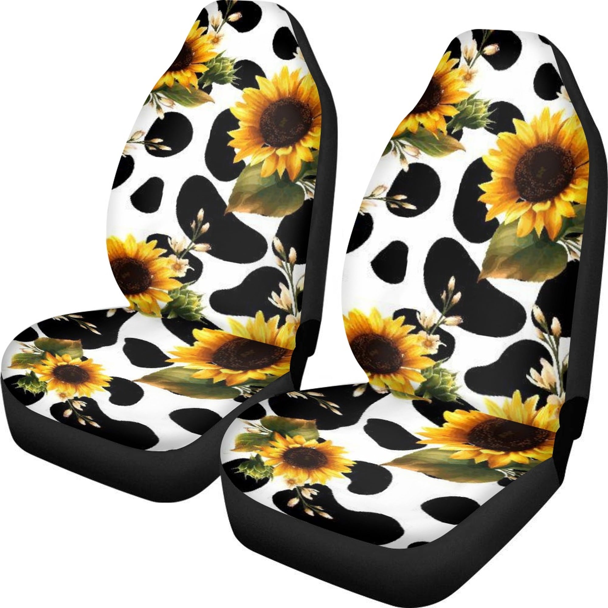 Diaonm Car Seat Covers Sunflower Cow Design Black Decorative Set of 2 Auto Accessories Protectors Car Decor Universal Fit for Car Truck SUV