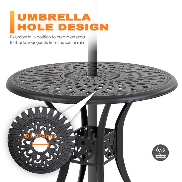 Outdoor 31'' Round Cast Aluminum Bistro Table with 1.97'' Umbrella Hole