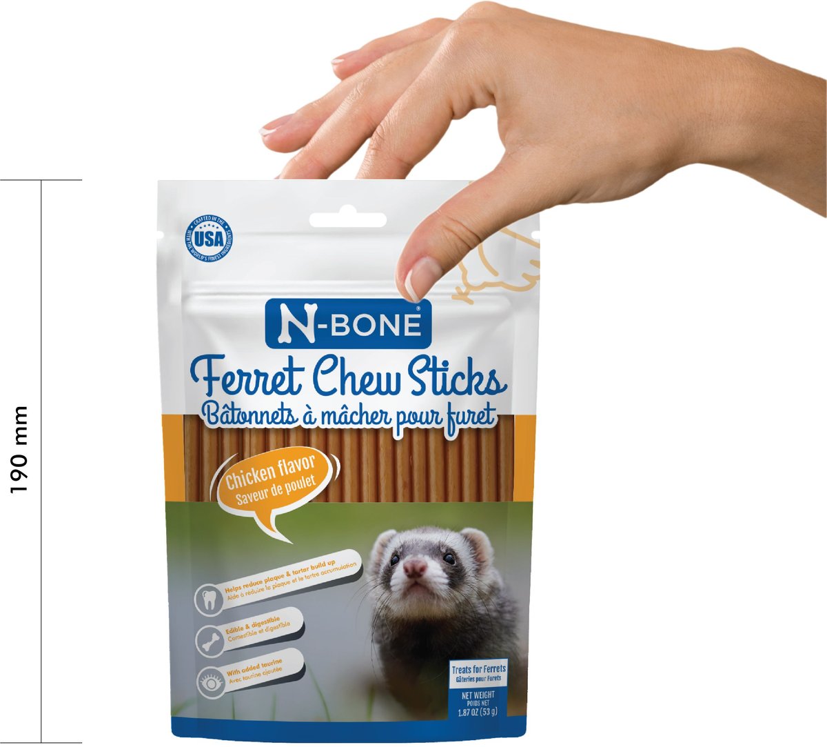 N-Bone Chicken Flavor Chew Sticks Ferret Treat， 1.87-oz bag