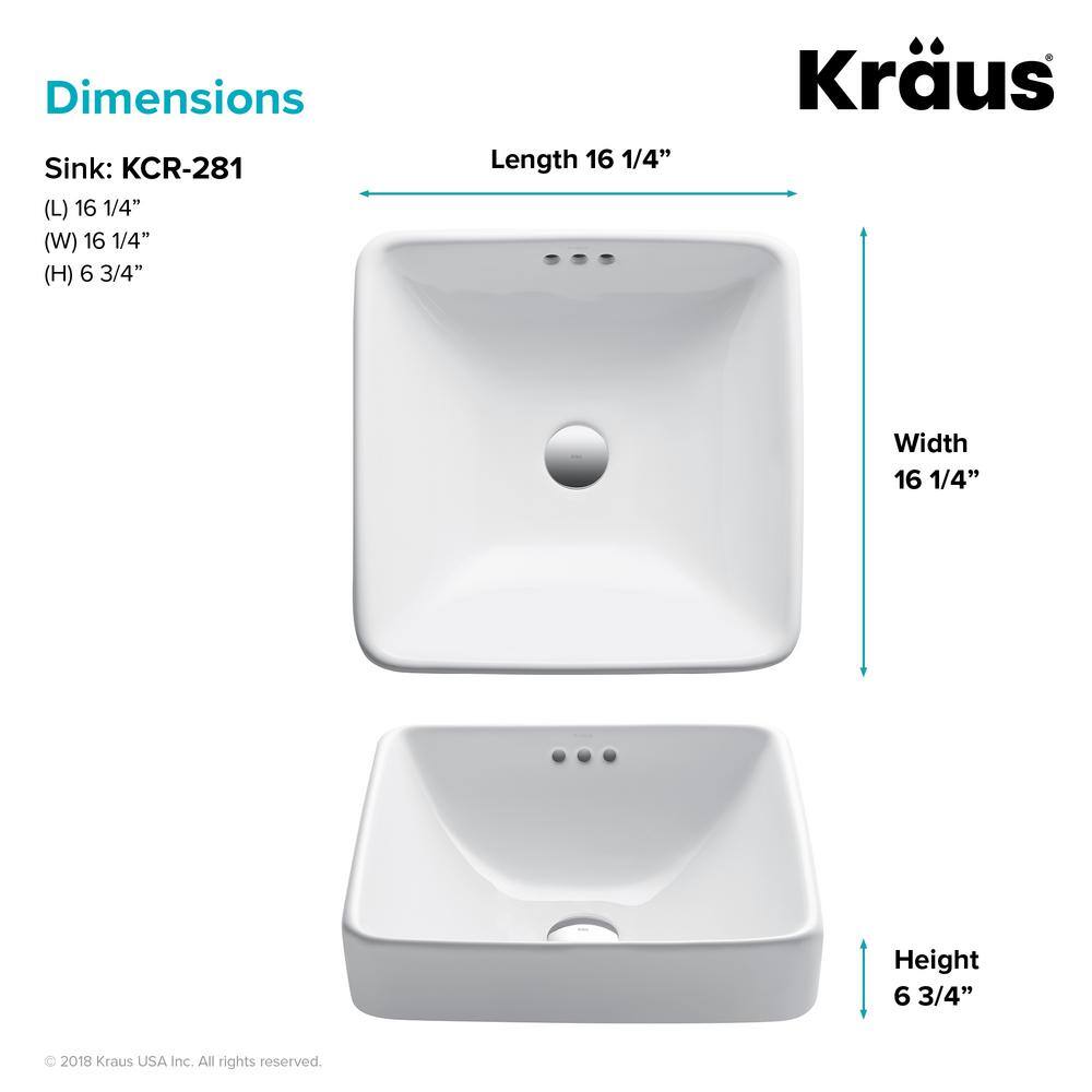 KRAUS Elavo Series Square Ceramic Semi-Recessed Bathroom Sink in White with Overflow KCR-281