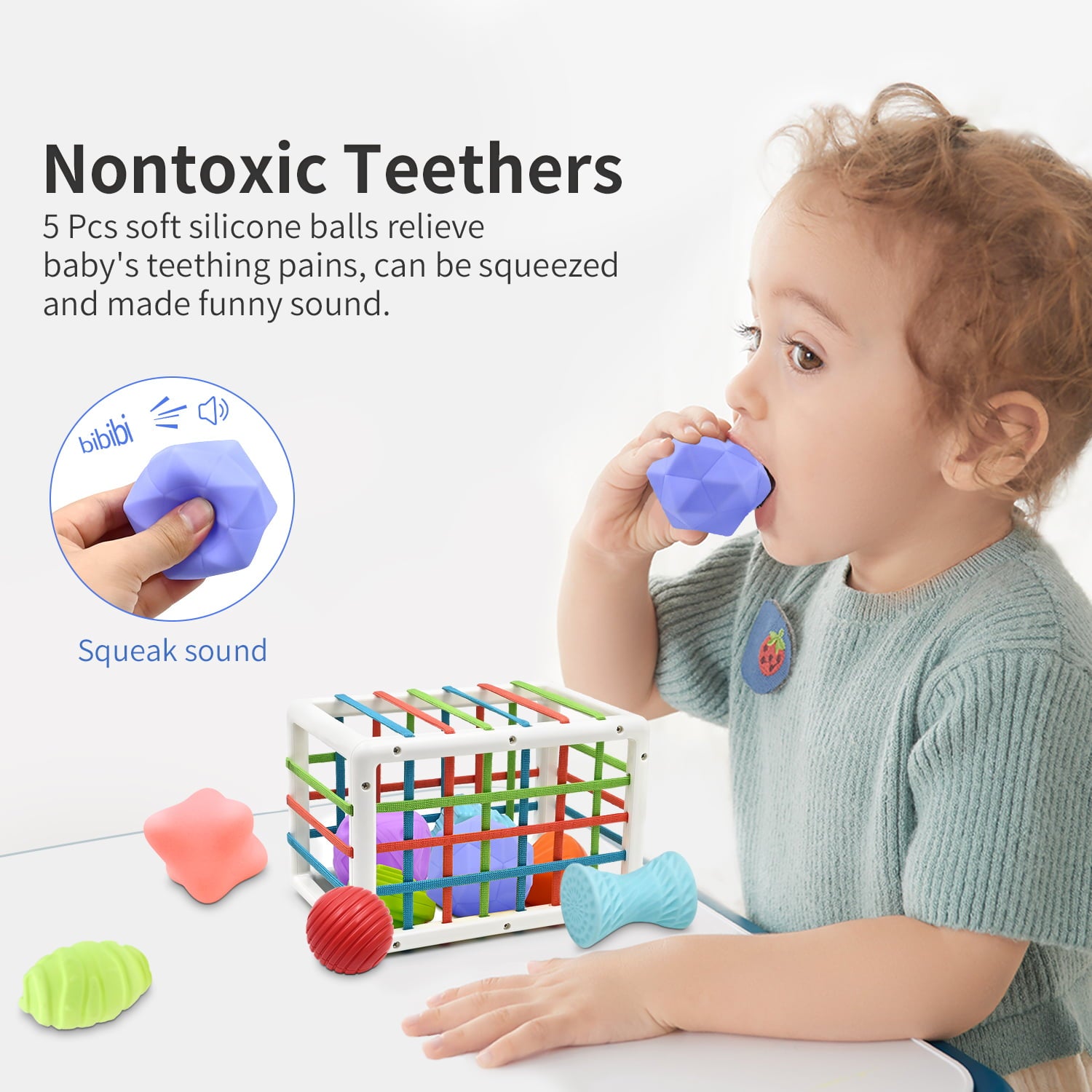 Montessori Baby Toys for 1 Year old Boy Girl Gifts， Shape Sorter Baby Toys 6 12 18 Months Early Learning Sensory Bin with 5 Soft Textured Balls， Toddlers Toy for 1 2 3 Years Old Autistic Children