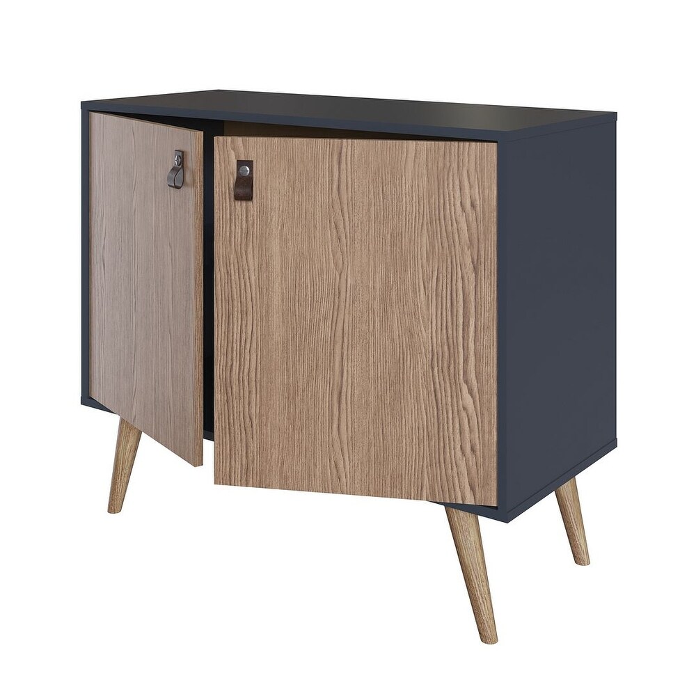 Manhattan Comfort Amber Accent Cabinet with Faux Leather Handles in Blue and Nature