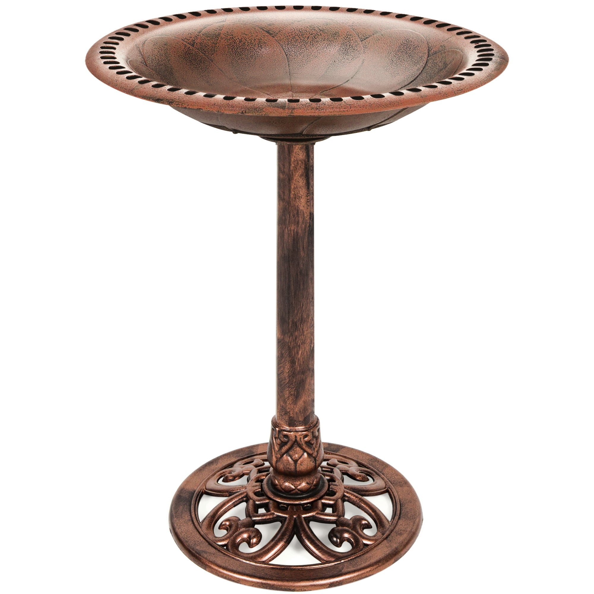 Best Choice Products Outdoor Rustic Pedestal Bird Bath Accent for Garden, Yard w/ Fleur-de-Lis Accents  Copper