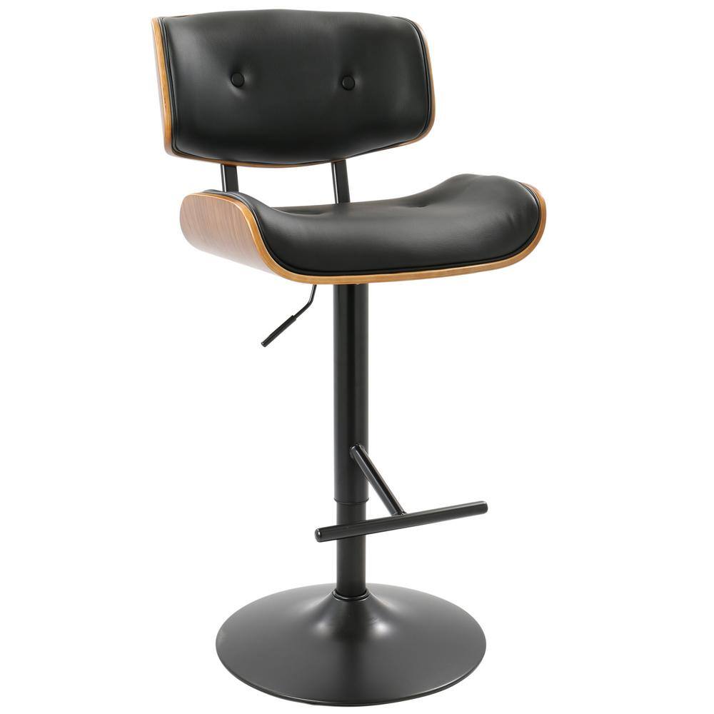 Lumisource Lombardi 34 in. Walnut and Black Adjustable Height Bar Stool BS-JY-LMB WL+BK