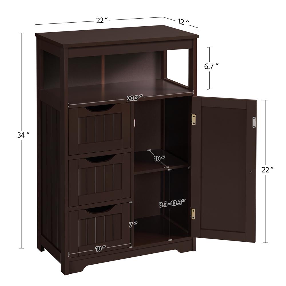 Easyfashion Wooden Bathroom Floor Cabinet Multiple Tiers Storage Organizer， Espresso