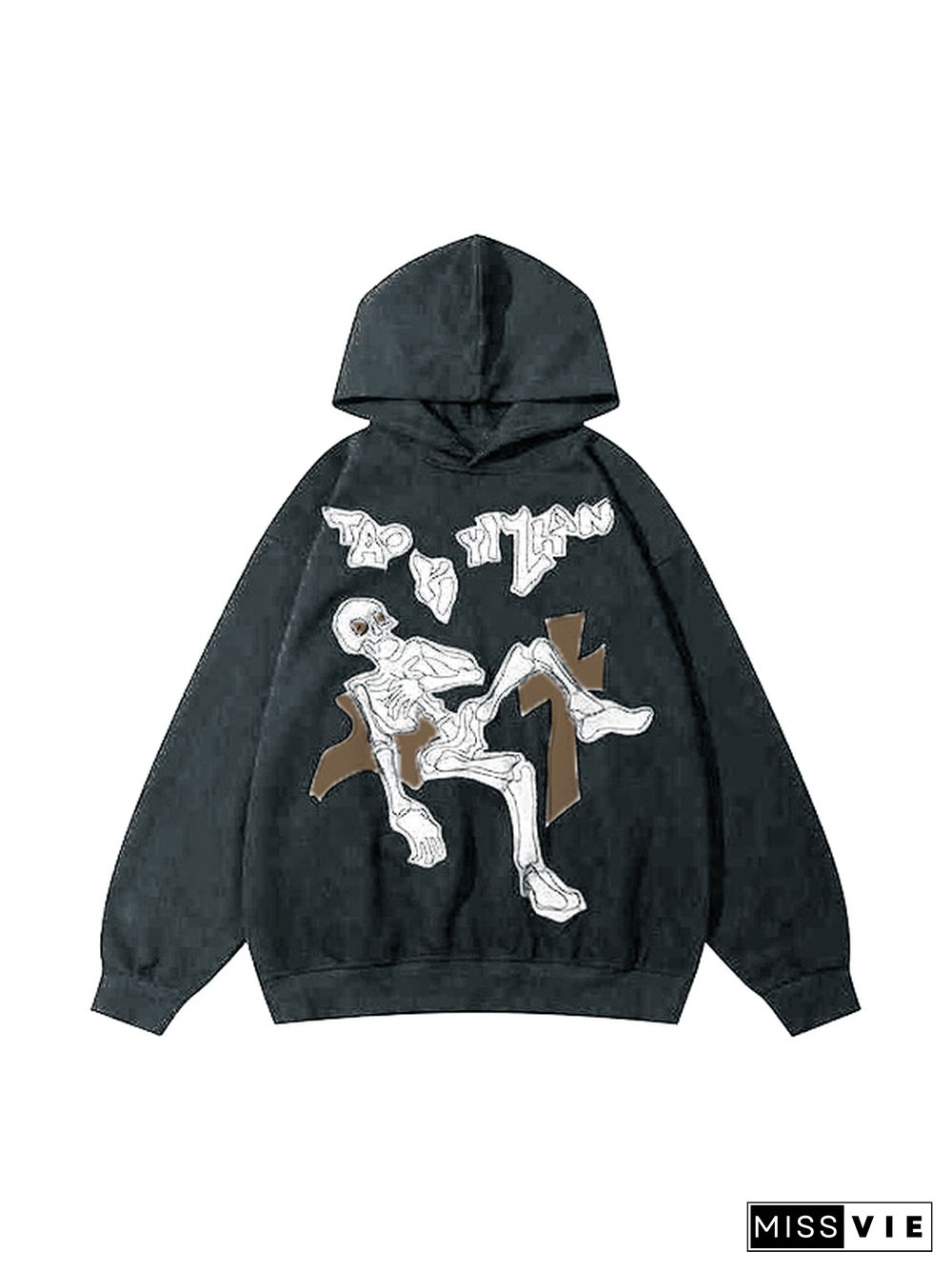 Street Cartoon Skull Print Oversized Hoodie