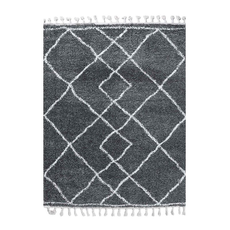 SUPERIOR Boho Geometric Diamonds Plush Shag Area Rug with Tassels