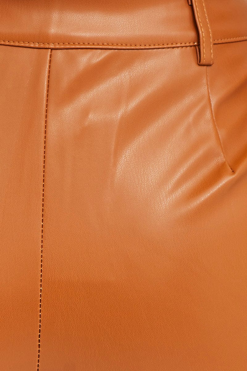 Beige Flare Pants High Rise Faux Leather