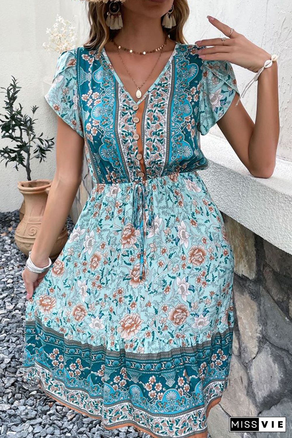 Bohemian Floral Print Dress Wholesale