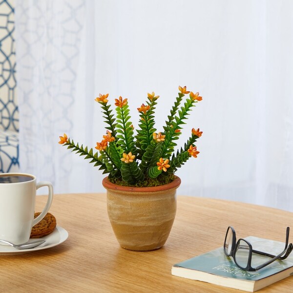 10 Flowering Sedum Succulent Artificial Plant in Ceramic Planter