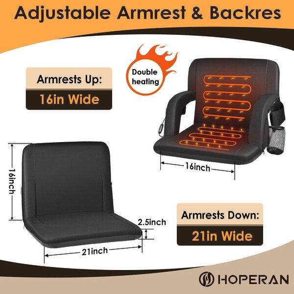 Heated Stadium Seats for Bleachers with Back Support and Wide Cushion，Extra Portable Bleacher Seat Foldable Stadium Chair