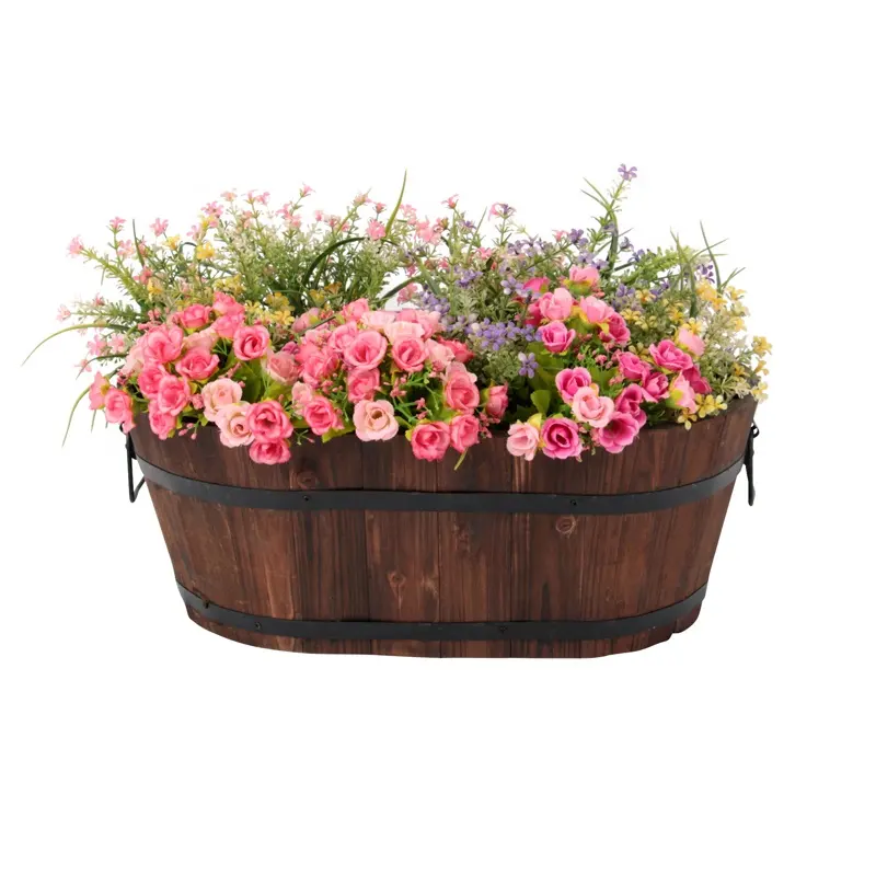 Outdoor Wooden Garden Supplies Wood Barrel Planter Box