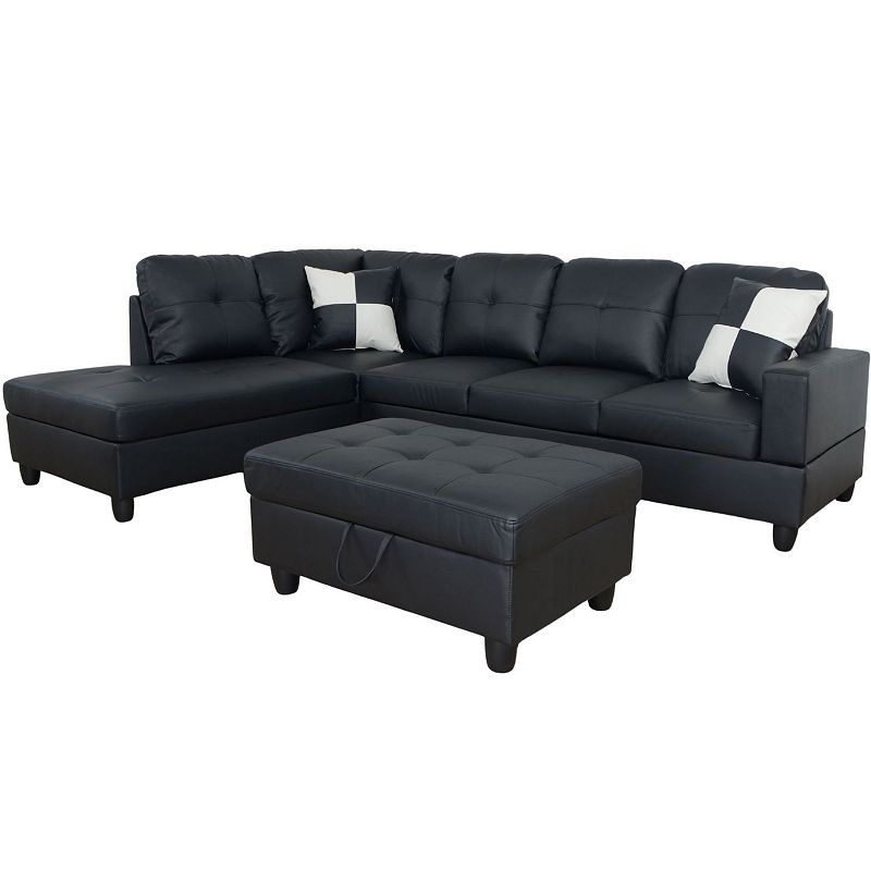 F.c Design 3 Piece Modular Sofa Set - Faux Leather Right Side Lounger With Free Storage Footrest