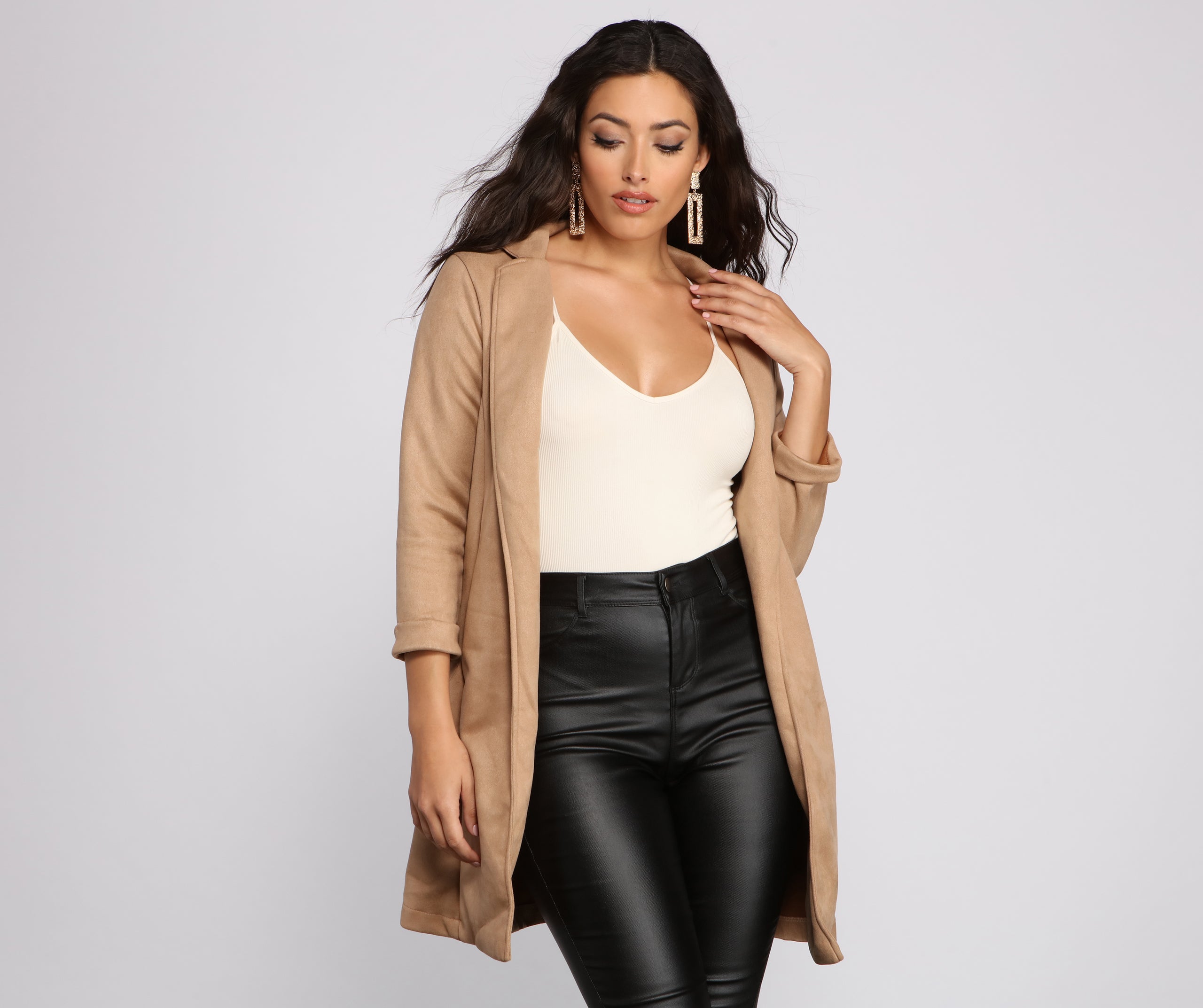 Faux Suede Sophistication Longline Blazer