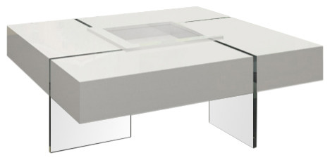 Coffee Table Lacquer Top With Removable Tray and Glass Base   Contemporary   Coffee Tables   by CII  Houzz