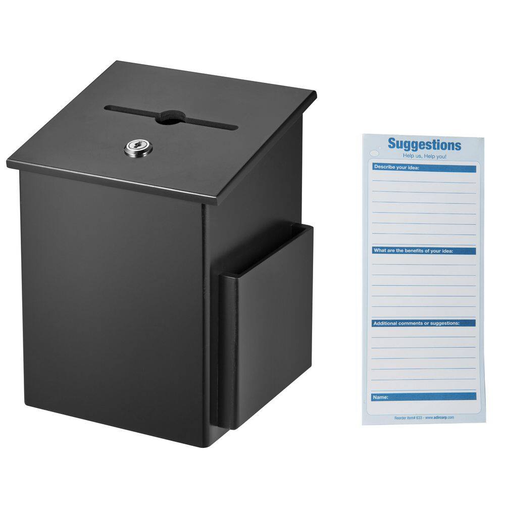 AdirOffice Squared Wood Locking Suggestion Box Black with Suggestion Cards 632-01-BLK-PKG