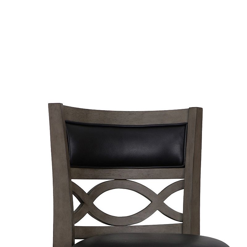 Curved Lattice Back Swivel Barstool with Leatherette Seat， Gray and Black