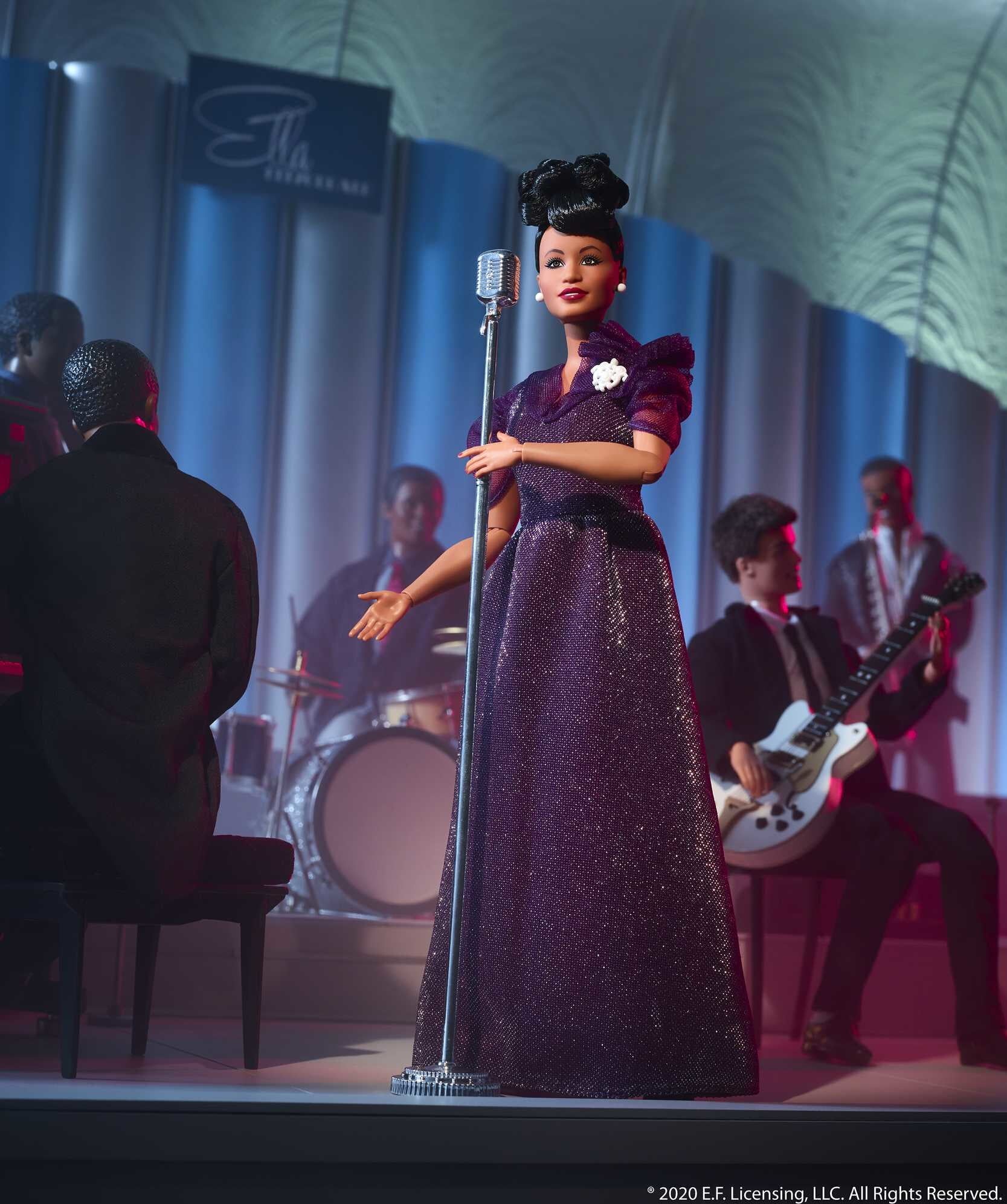 Barbie Inspiring Women Ella Fitzgerald Collectible Doll, Approx. 12-in, Wearing Purple Gown, with Microphone