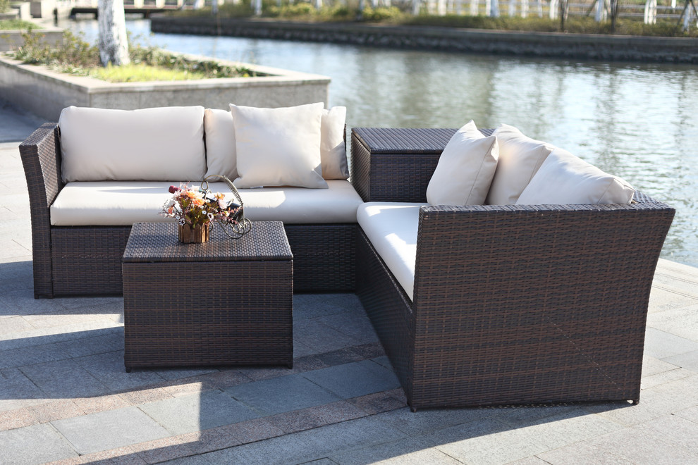 Safavieh Welch Outdoor Living Set With Storage   Tropical   Outdoor Lounge Sets   by HedgeApple  Houzz