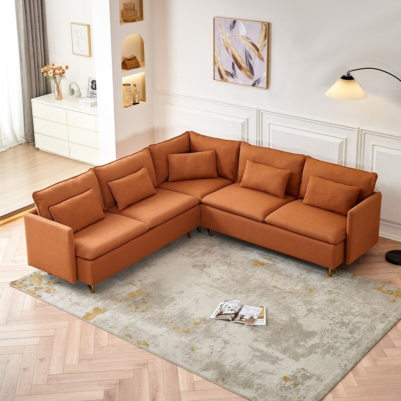 Corner Sectional Sofa L Shaped Sectional Couch with Support Pillow Orange   Sectional Sofa