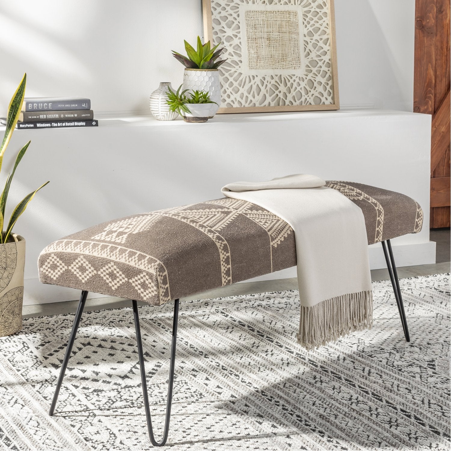 Asmara Upholstered Bench Medium Gray, N/A, Beige