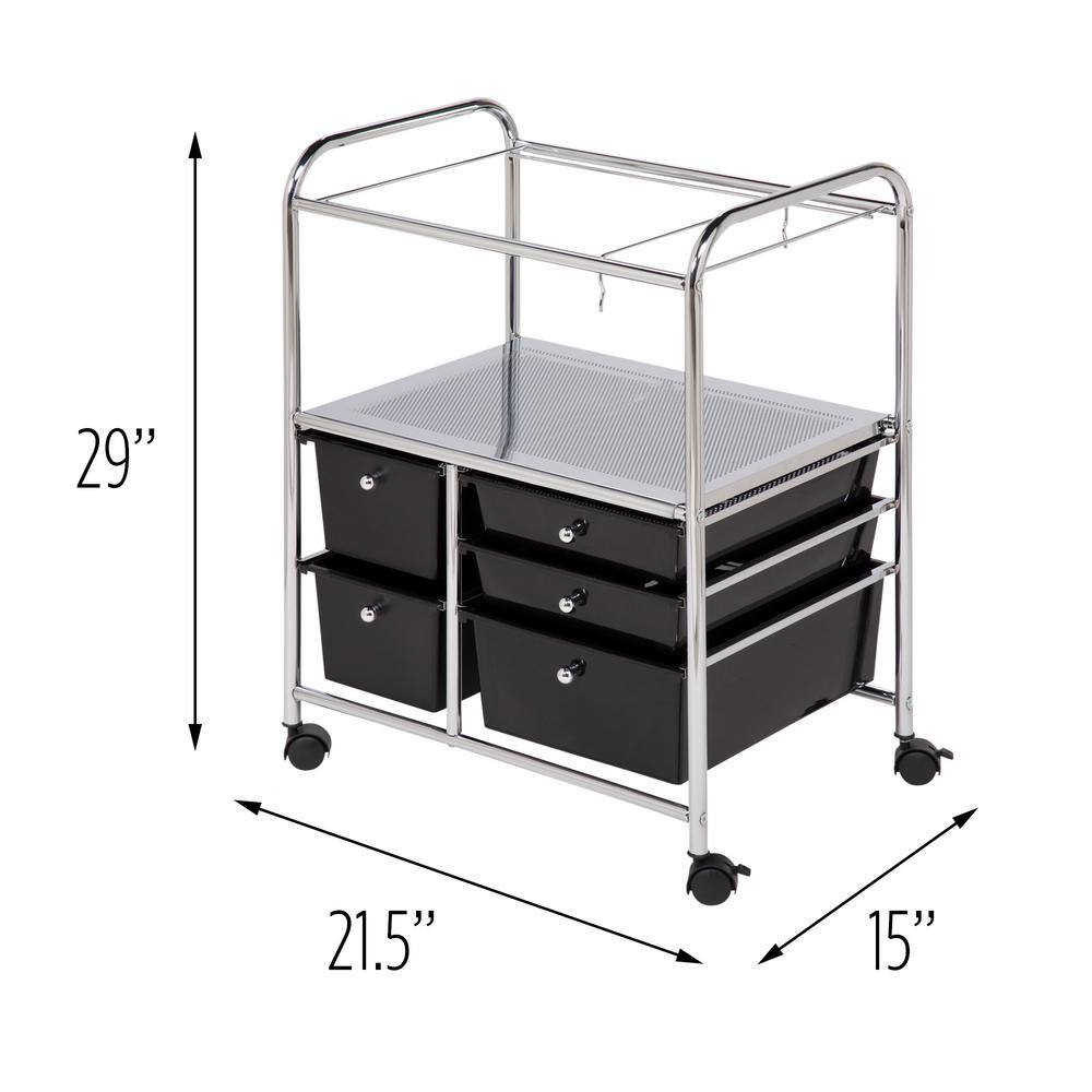 Honey-Can-Do 5-Drawer Filing Cart Chrome  Black CRT-01512