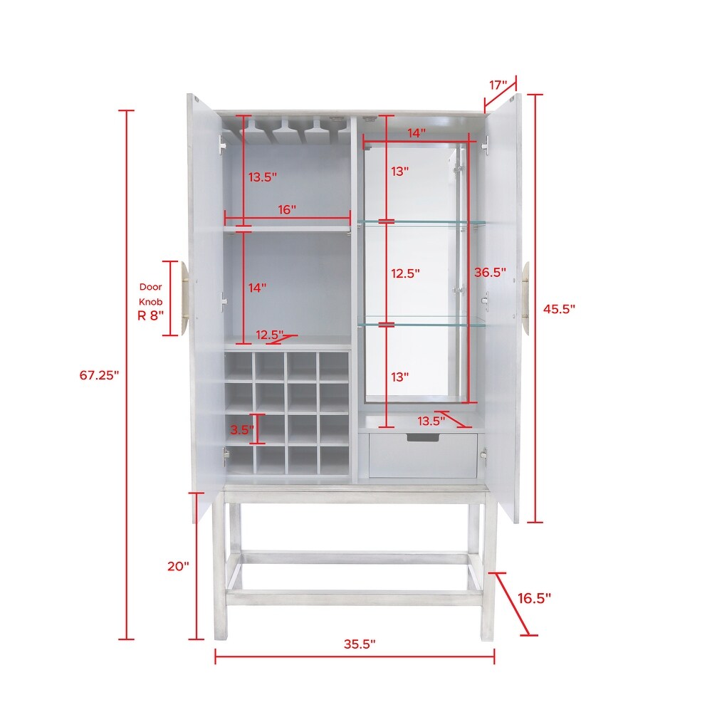 Pasargad Home Oliver Bar Cabinet with 2 Shelf  Drawer   Mirror   35.5\