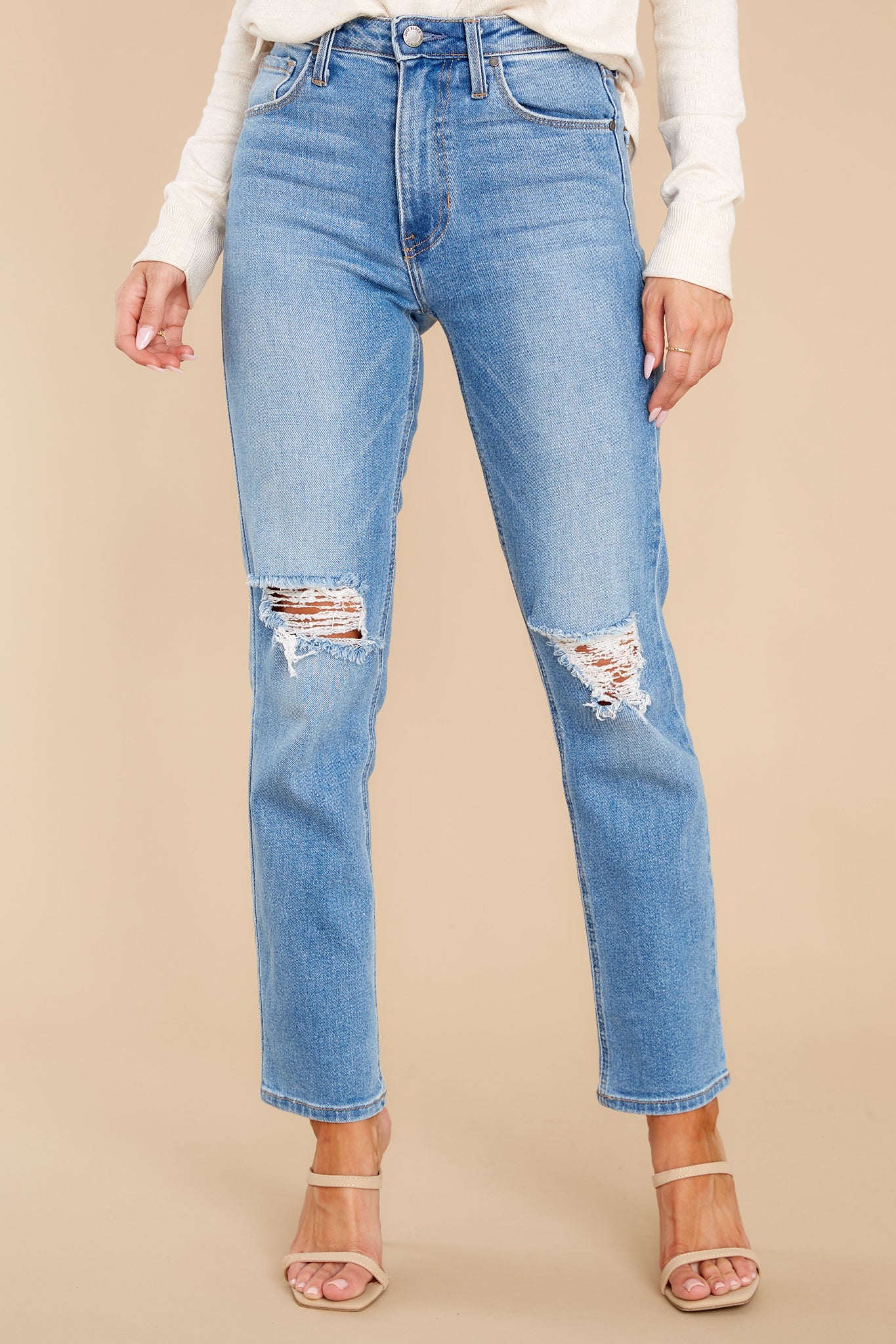 All Of Me Light Wash Distressed Straight Jeans