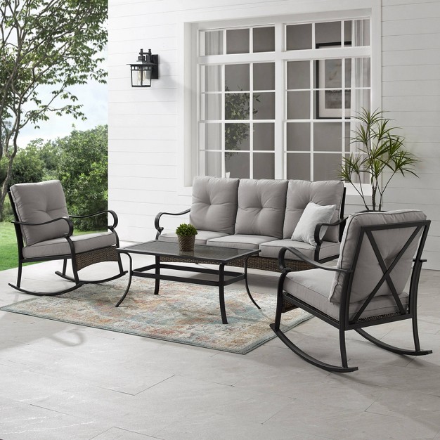 4pc Dahlia Outdoor Steel Sofa Set Taupe matte Black Crosley