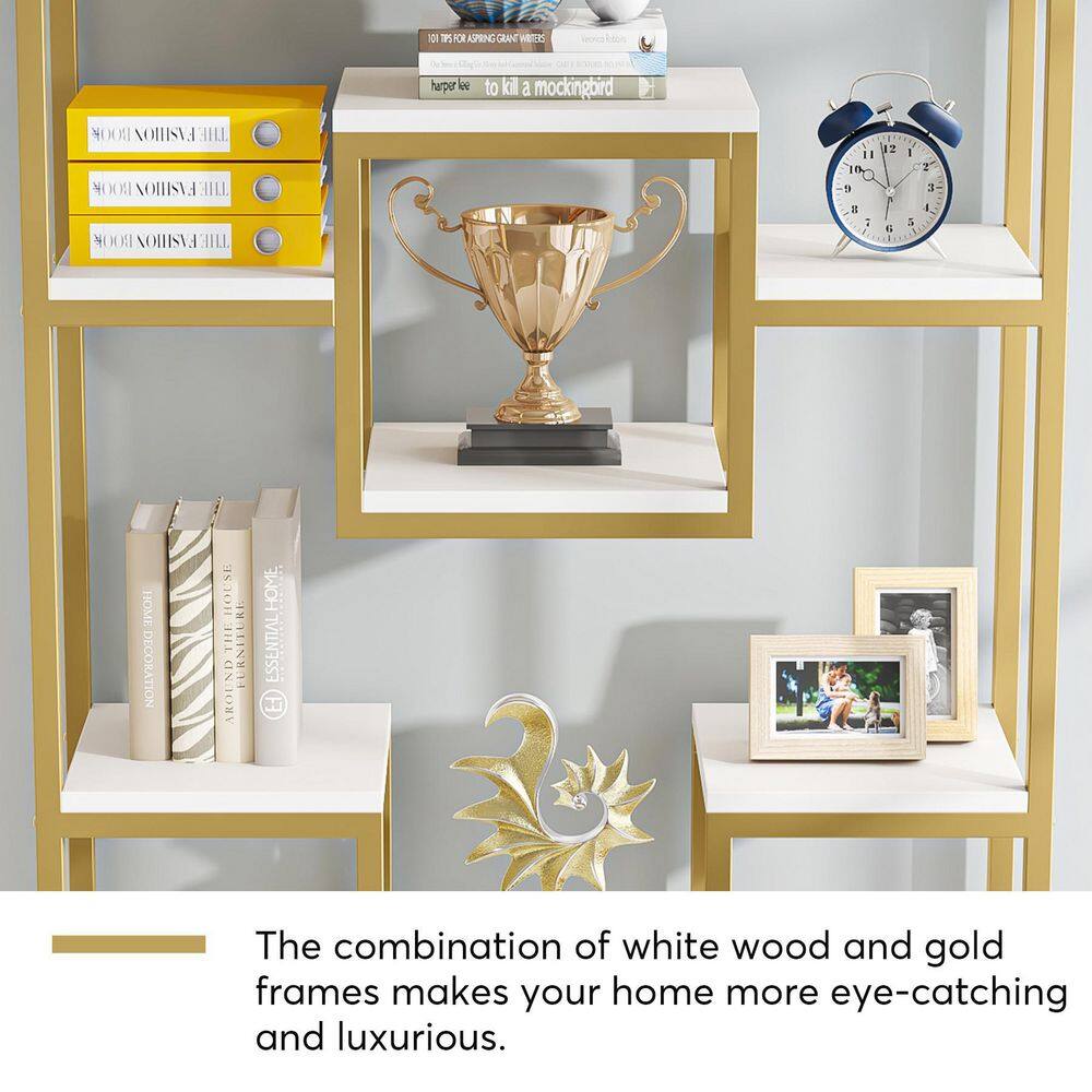 TRIBESIGNS WAY TO ORIGIN Frailey 71 in. Gold White Tall 11-Tier Large Open Display Bookshelf Geometric Cubed Bookcase Modern Storage Home Office HD-XK00191-WZZ