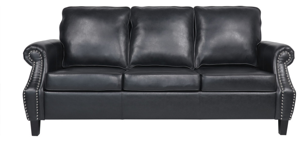 Burkehaven Contemporary Faux Leather 3 Seater Sofa With Nailhead Trim   Transitional   Sofas   by GDFStudio  Houzz